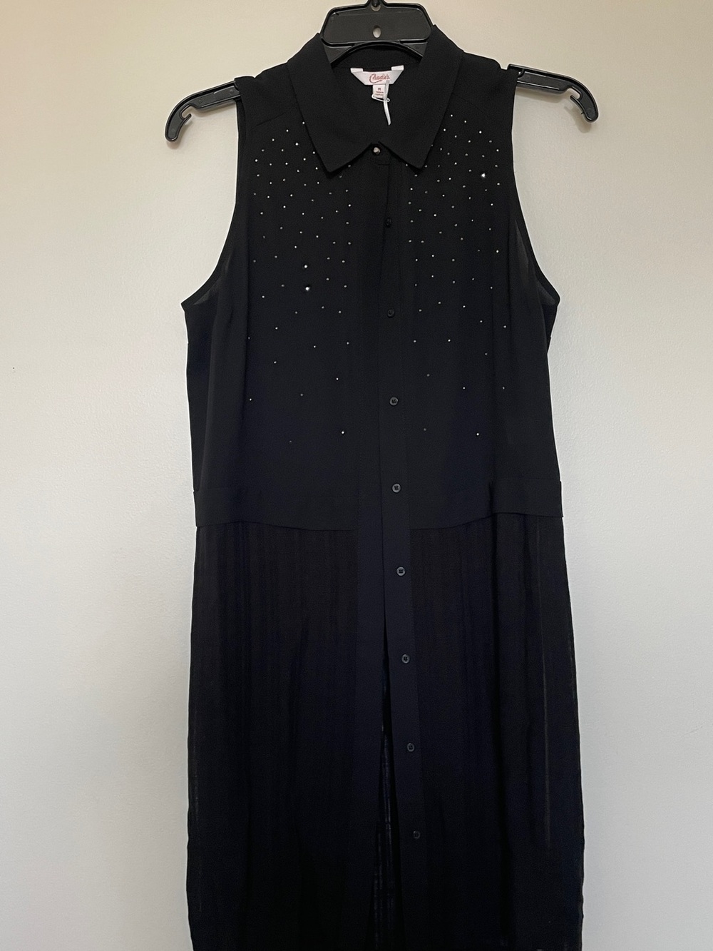 Candie's Black Sleeveless Button-Down Sheer Vest with Stud Accents